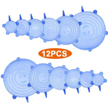 Load image into Gallery viewer, 12 Pcs Silicone Stretch Lids Reusable Airtight Food Wrap Covers Keeping Fresh Seal Bowl Stretchy Wrap Cover Kitchen Cookware
