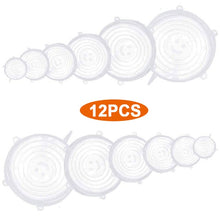 Load image into Gallery viewer, 12 Pcs Silicone Stretch Lids Reusable Airtight Food Wrap Covers Keeping Fresh Seal Bowl Stretchy Wrap Cover Kitchen Cookware
